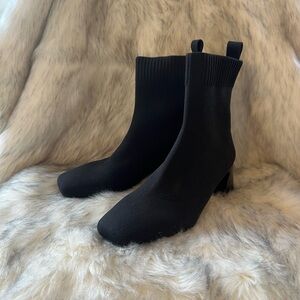 Vivaia Regina Pro Square Toe Block Heel  Black Sock Ankle Boots Chic Office